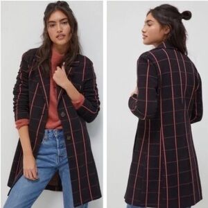 Anthropologie Black Red Plaid Blazer Sigrid Longline Jacket Avec Les Filles XS